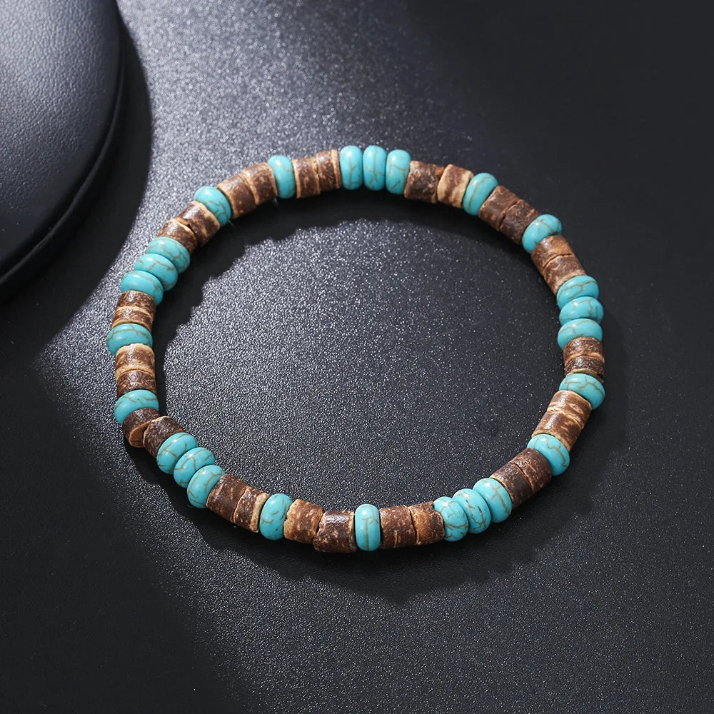 Bracelet Homme Perle TURQUOISE NATUREL BOIS