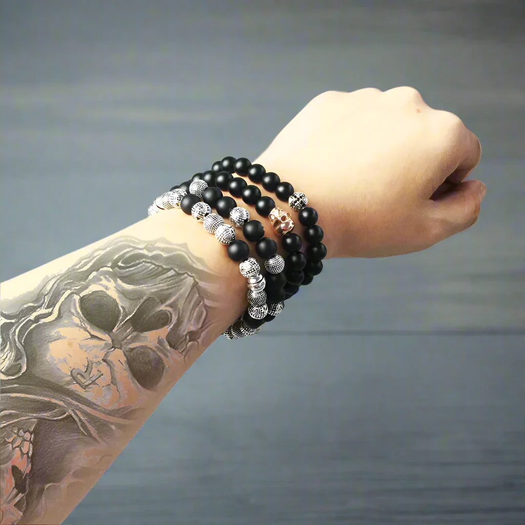 Bracelets Cross Beads & Obsidian For Rebel Men Masculine 925 Sterling Silver Jewelry