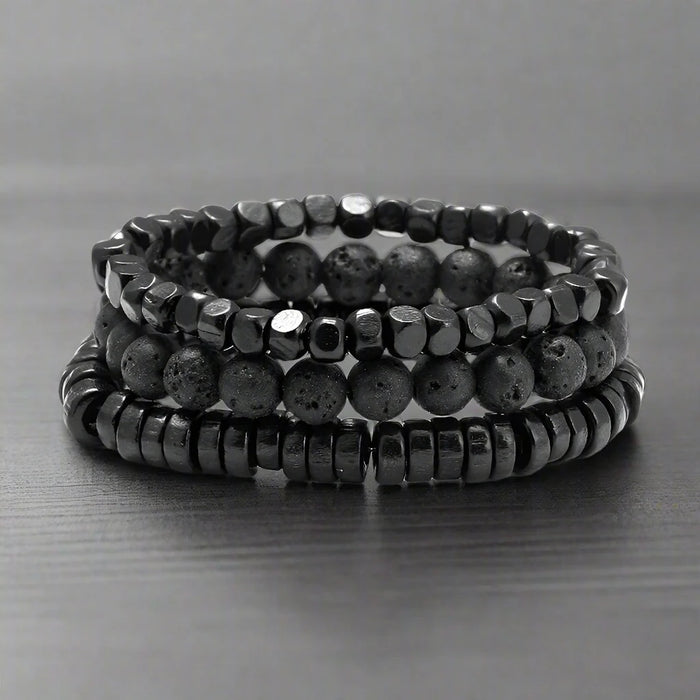 Bracelet Perles Homme LAVE NOIRE