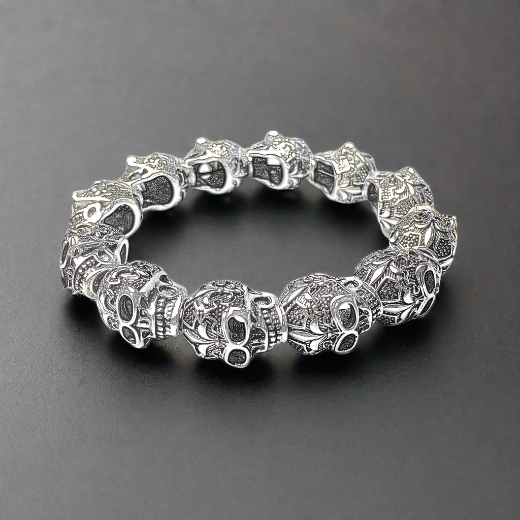 Bracelets Fleur-de-lis Skull Punk Bead Silver Men - 16cm