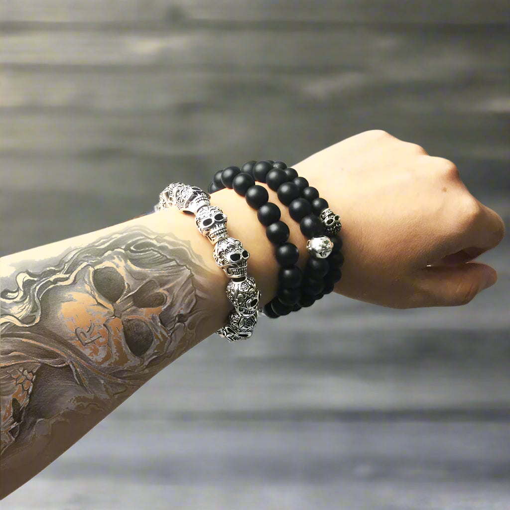 Bracelets Fleur-de-lis Skull Punk Bead Silver Men