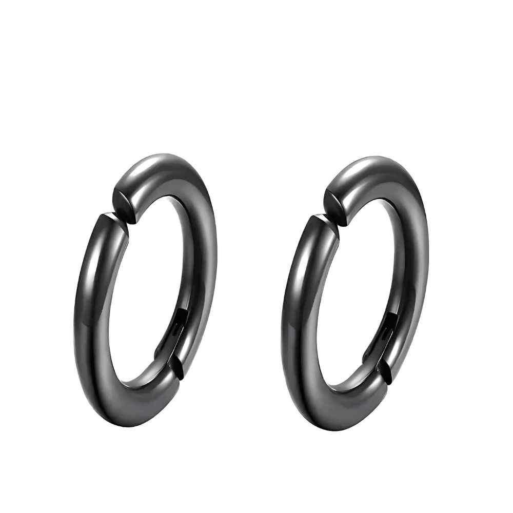 Fausse Paire de Boucles d’Oreilles Simples pour Homme - Noir
