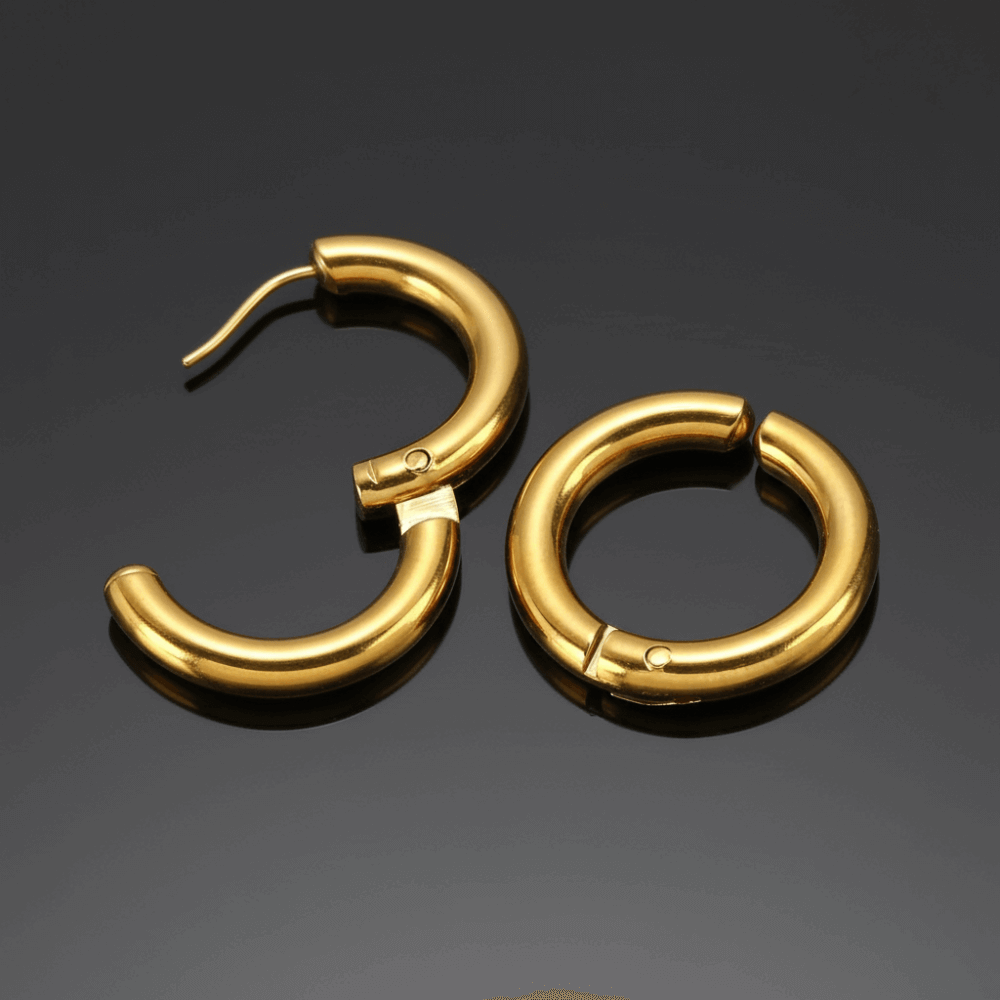 Fausses Boucles d’Oreilles Dorées en Acier Inoxydable (Paire)