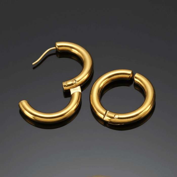 Fausses Boucles d'Oreilles Dorées en Acier Inoxydable (Paire)
