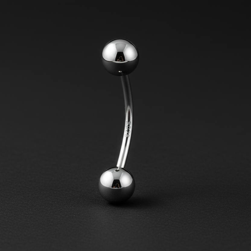 Piercing nombril en acier à boule en argent s925
