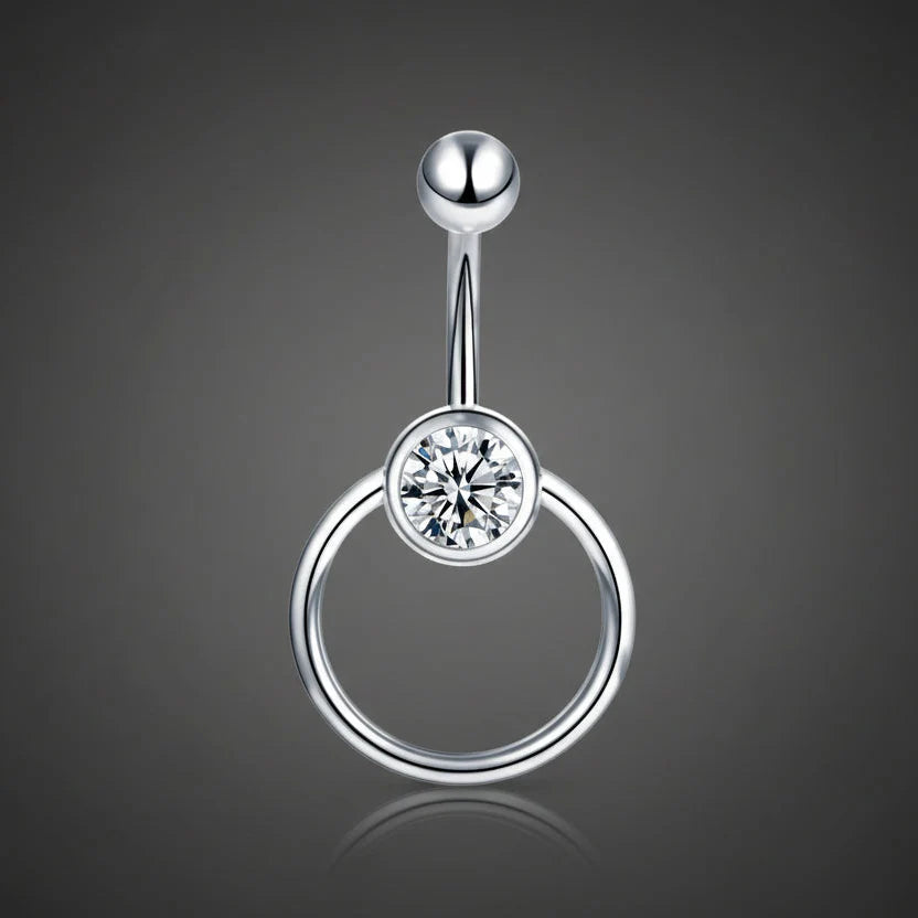 Piercing nombril homme diamant en acier argenté