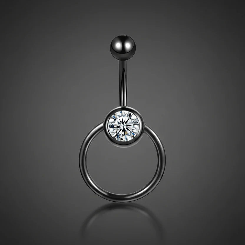 Piercing nombril homme noir en acier avec diamant