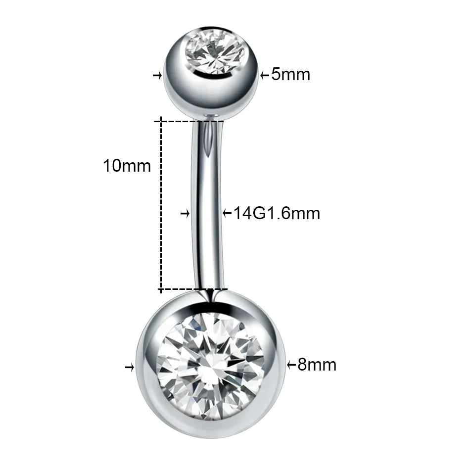 piercing nombril homme double diamant en acier