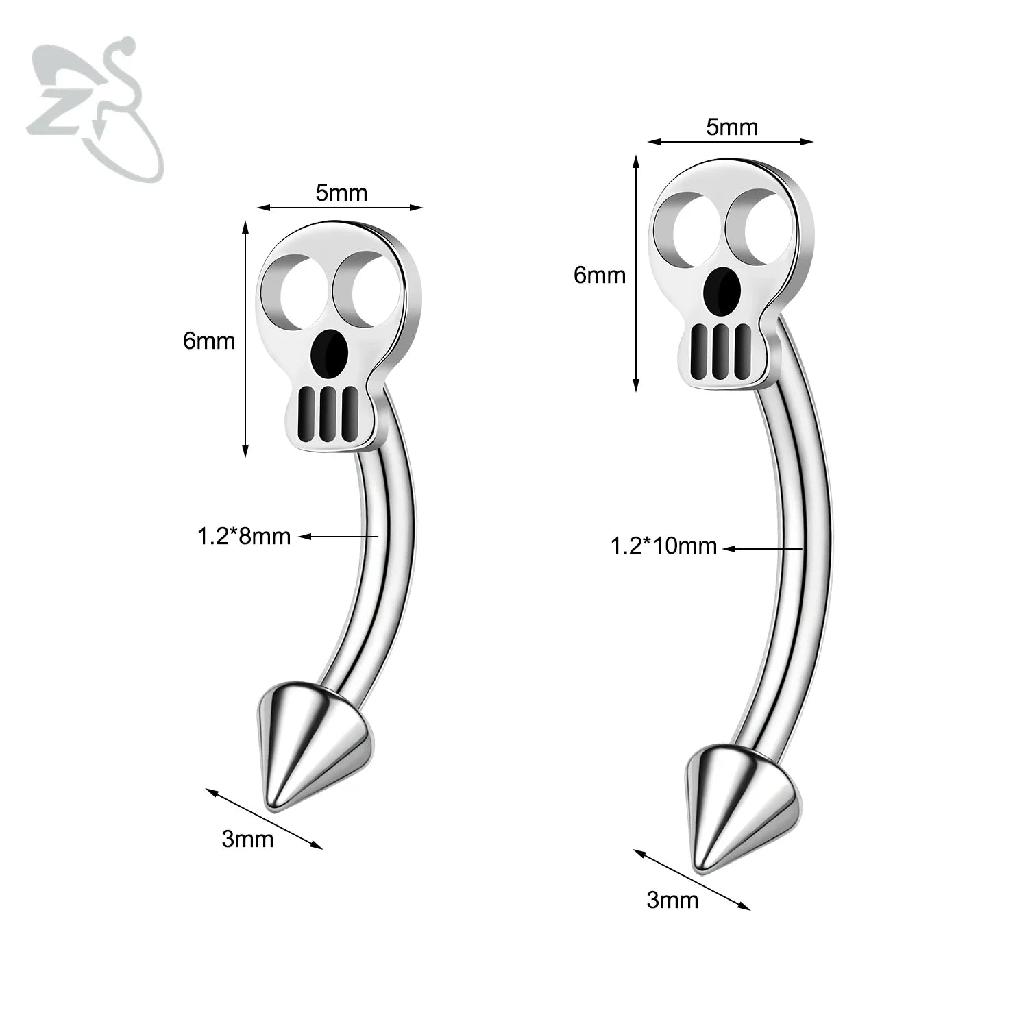 Piercing Nombril TÊTE DE MORT en Acier Inoxydable - Argent / 8MM
