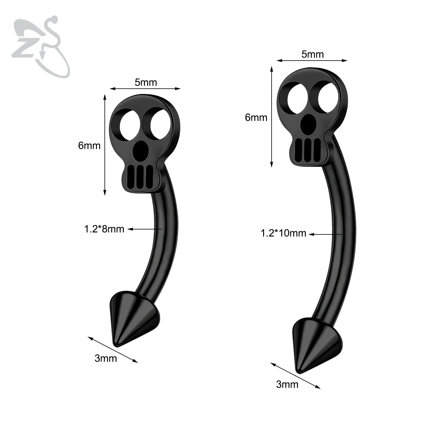 Piercing Nombril TÊTE DE MORT en Acier Inoxydable - Noir / 10MM