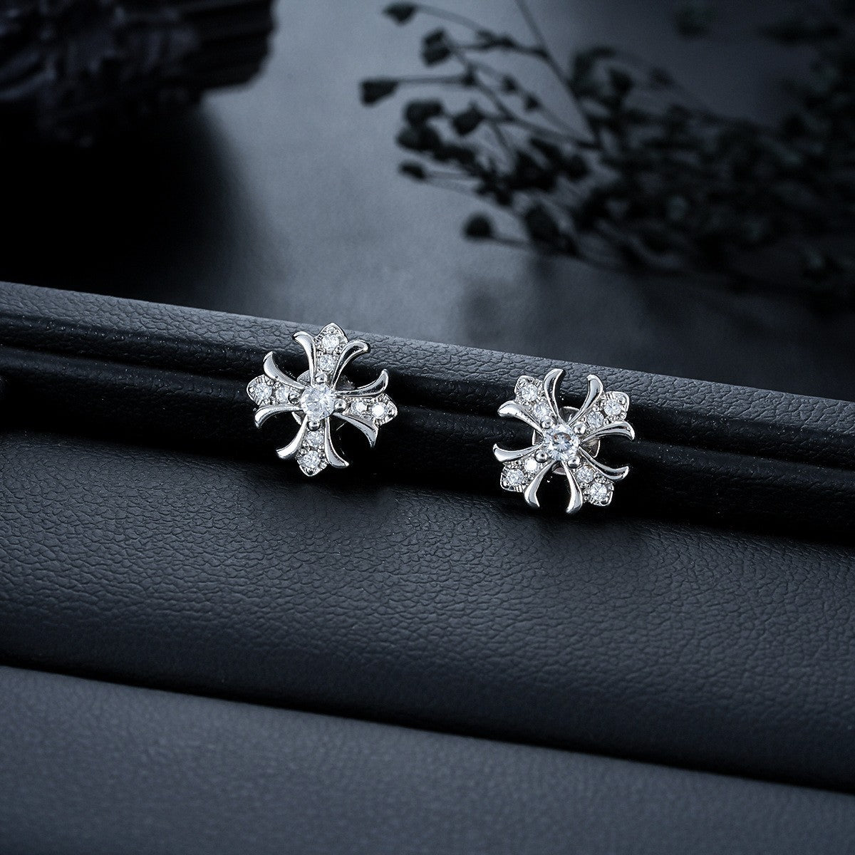 Puces d'Oreille Flocon Zircon Homme (Paire)