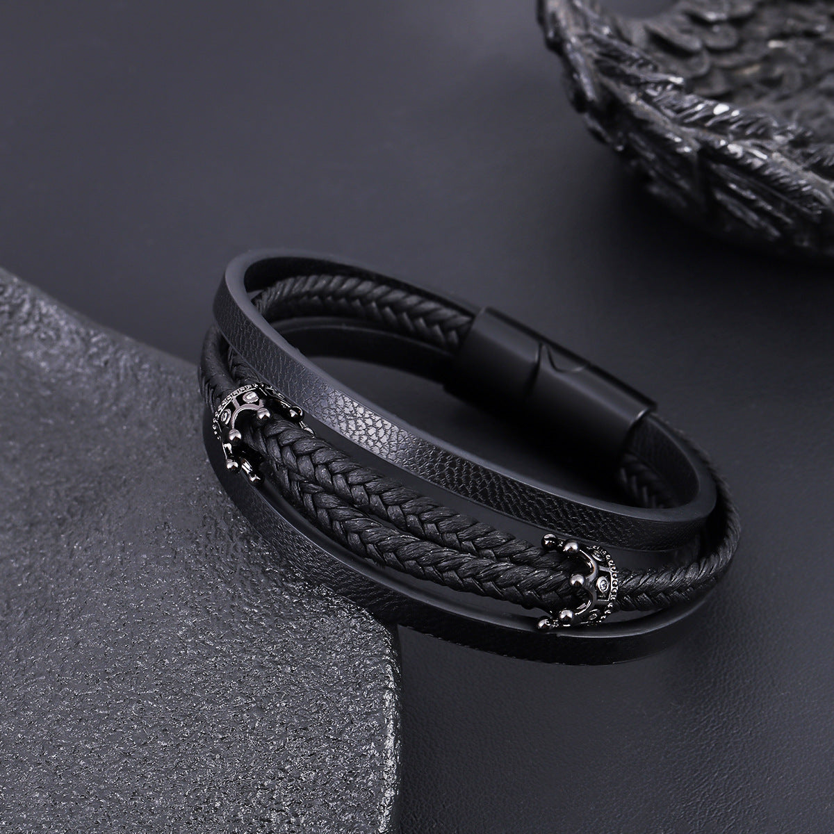Herrenarmband Krone Leder