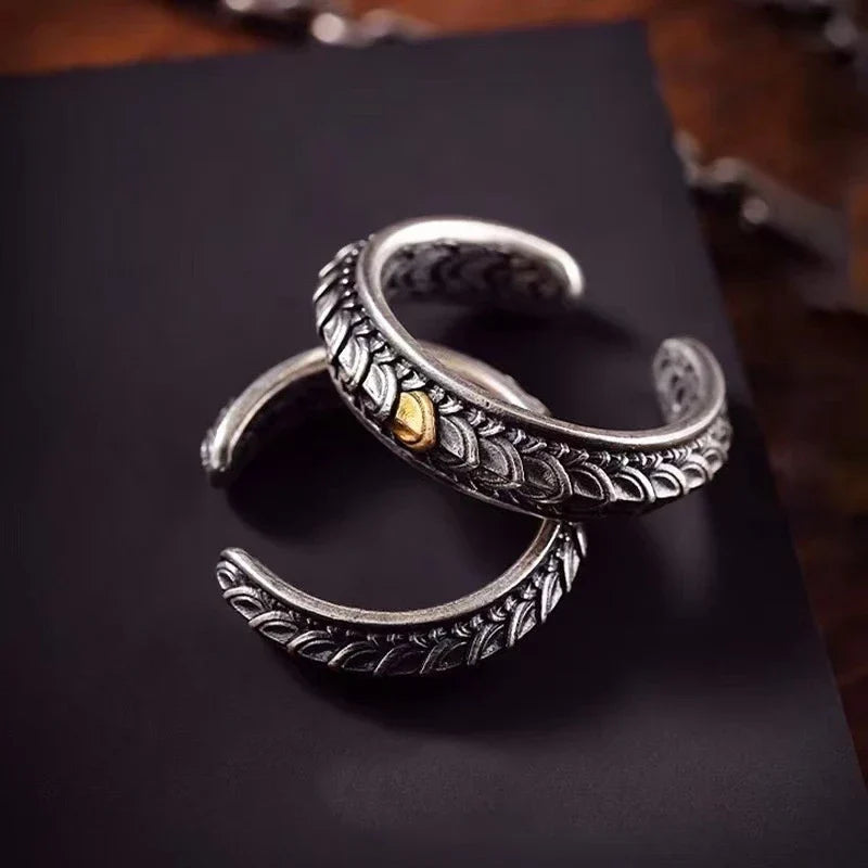Bague Ajustable Écailles de Dragon en Argent (925) Taille Ajustable