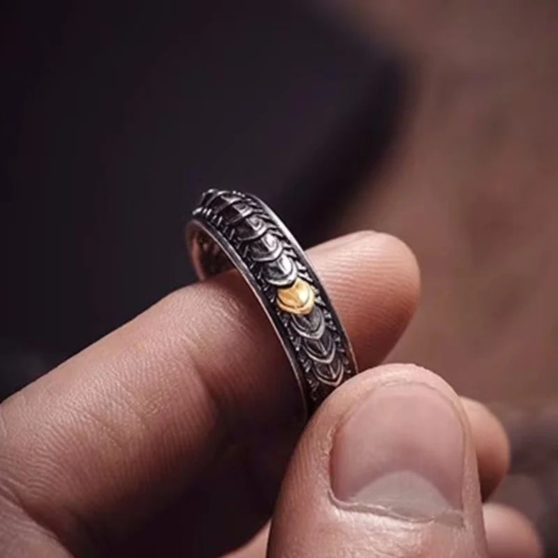 Bague Ajustable Écailles de Dragon en Argent (925) Taille Ajustable
