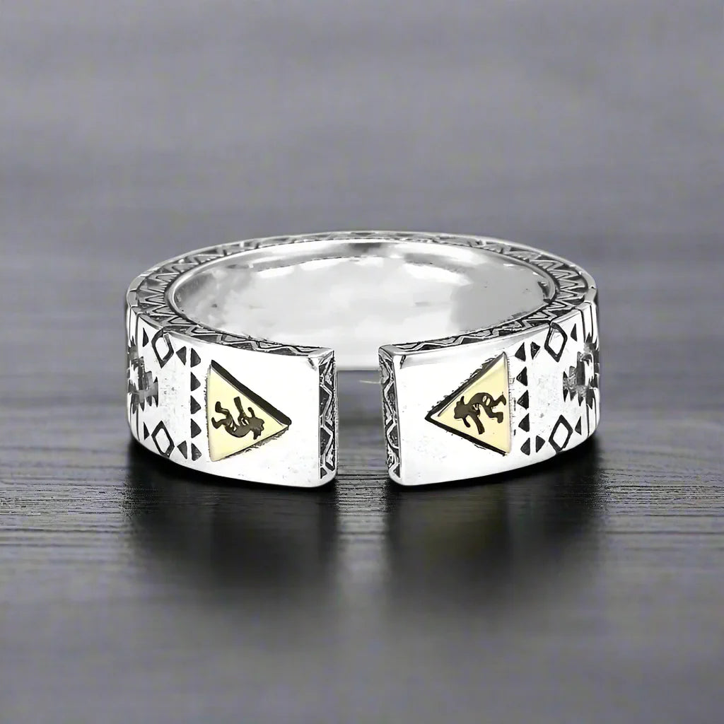 Bague Amérindienne Homme Ajustable ARGENT ÉMAILLÉE