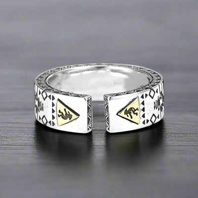 Bague Amérindienne Homme Ajustable ARGENT ÉMAILLÉE