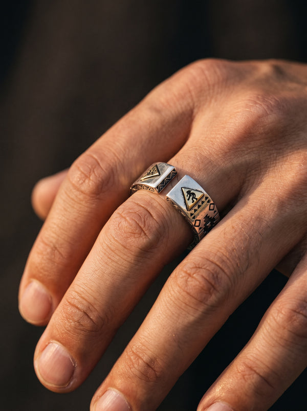 Adjustable Ring Men Tribal Amerindian Indigineous - resizable / S0084