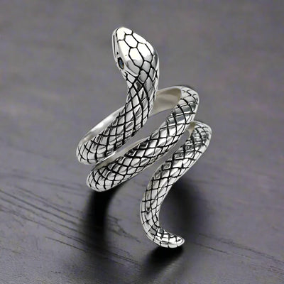 Bague Animaux Homme Argent SERPENT GRAVÉE AJUSTABLE