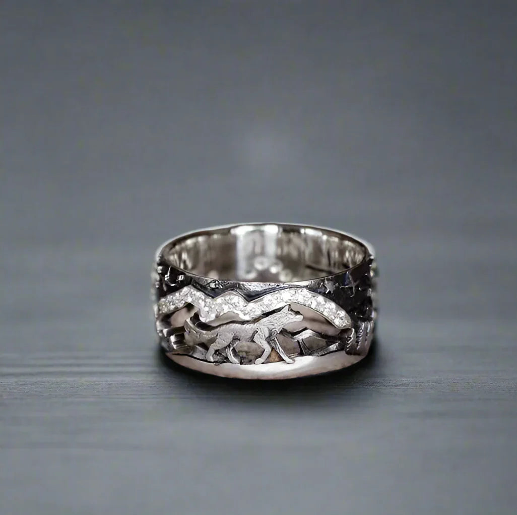 Bague Loup Argentée Vintage avec Diamants - Argent Antique / 13