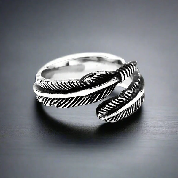 Bague ajustable en acier inoxydable plumes