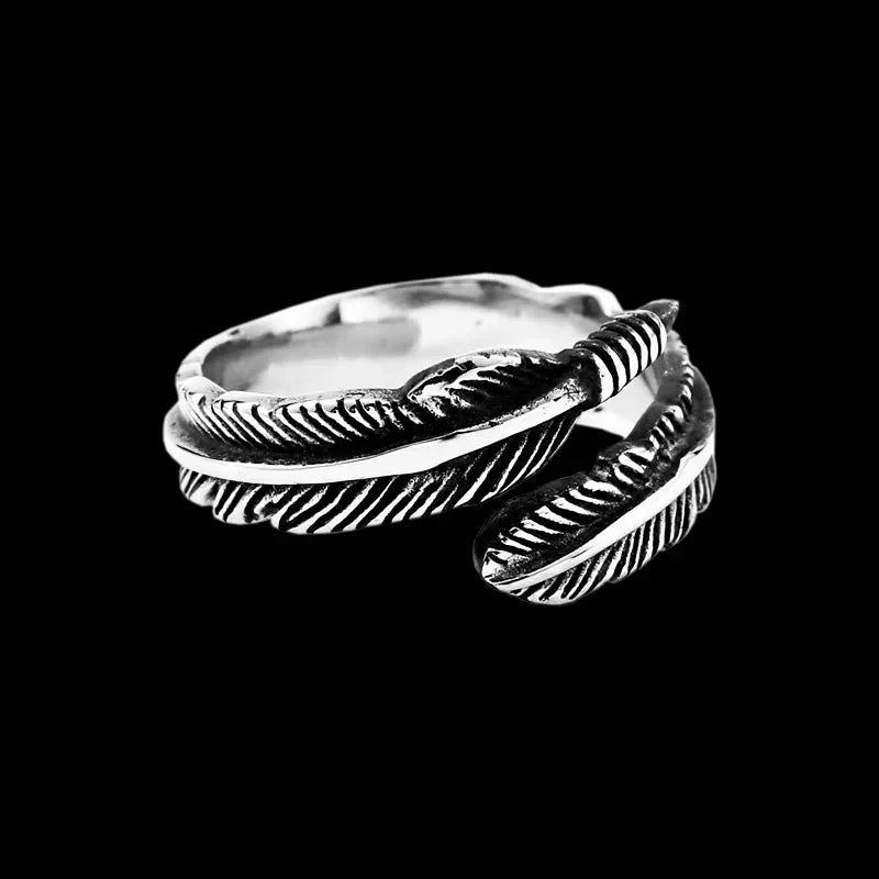Bague ajustable en acier inoxydable plumes - 12