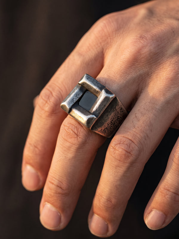 Bague Homme Vintage Argentée Carrée