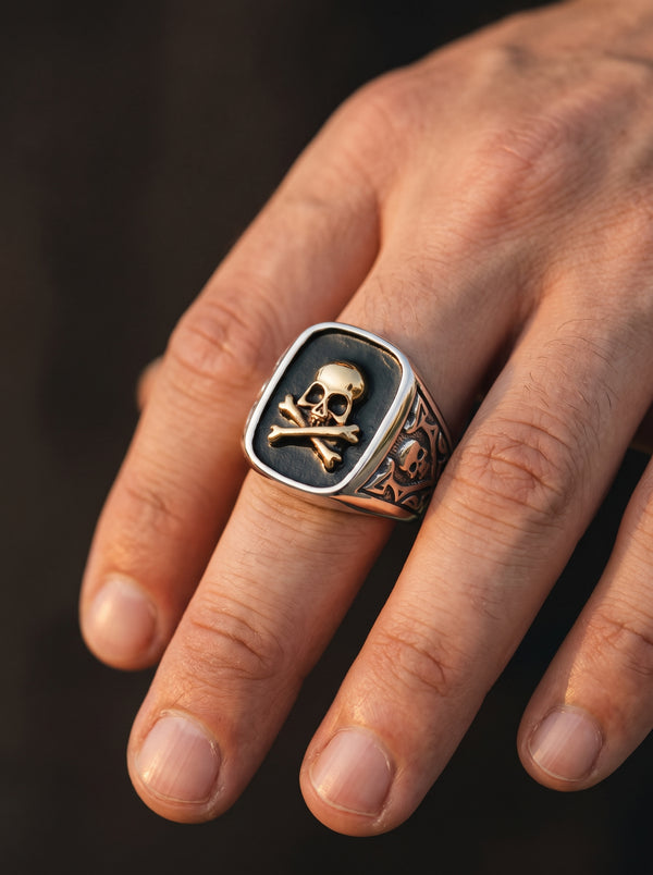 Stainless Steel Skull Ring For Men Classic Biker Rings Golden - Style B / 13