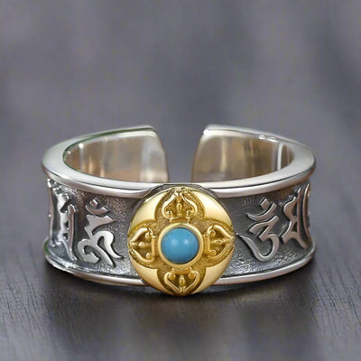 Bague Bouddhiste Homme Ajustable OR BLEU
