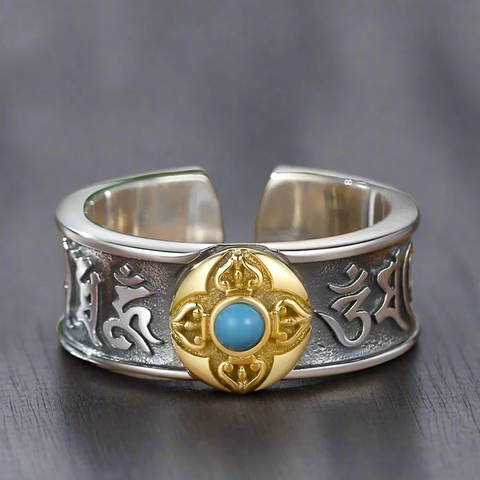 Bague Bouddhiste Homme Ajustable OR BLEU