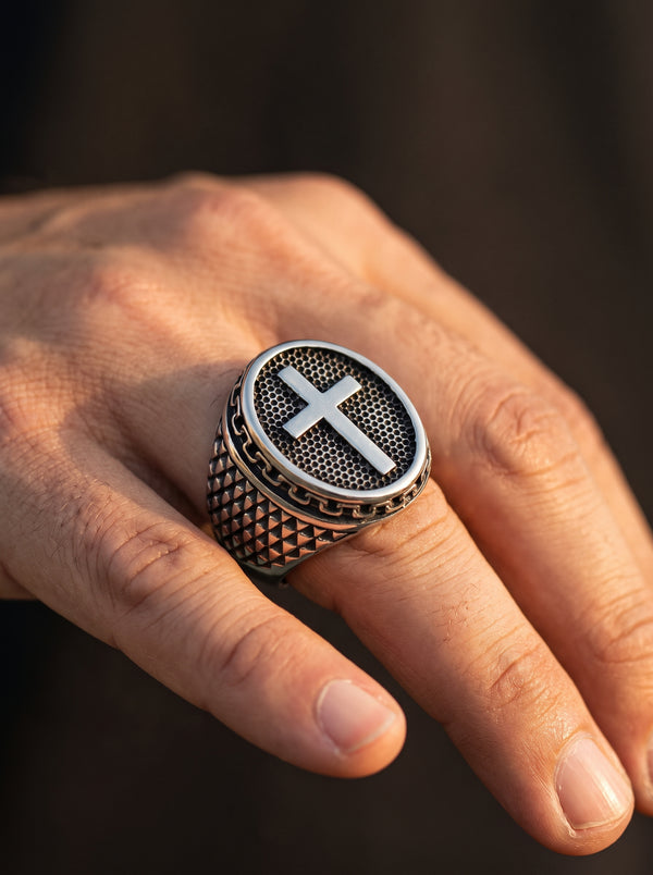 Bague Croix en Acier Inoxydable