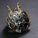 Adjustable Ring Men Dragon Blue Eyes Golden - resizable / S0039-Blue