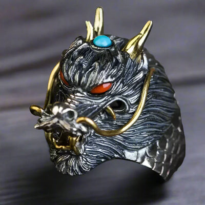 Bague Dragon Homme YEUX ROUGES AJUSTABLE