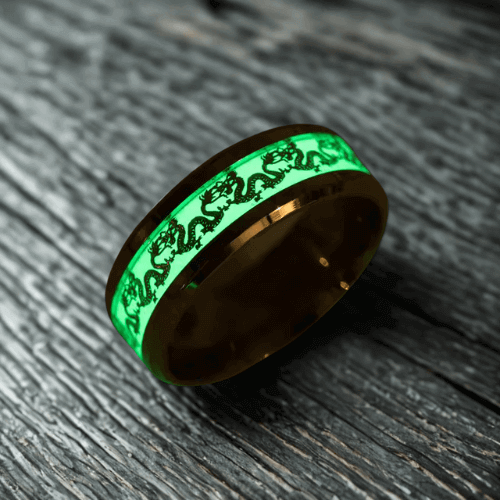 Bague Dragon Verte Fluorescente en Acier
