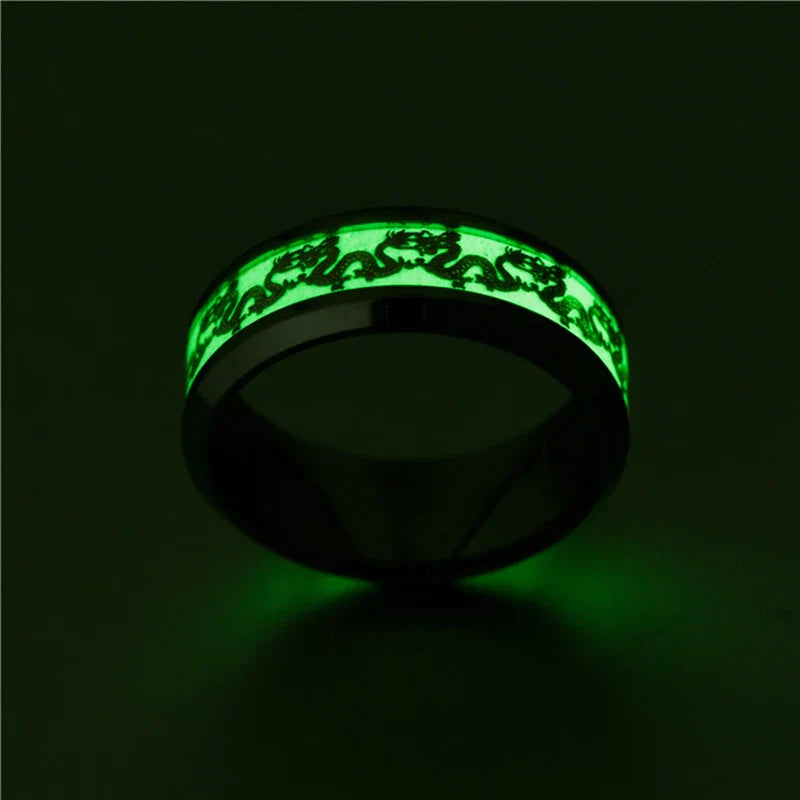 Cool Stainless Steel Luminous Dragon Rings for Men Women Dragon Totemn Glowing In Dark Couple Ring Wedding Bands