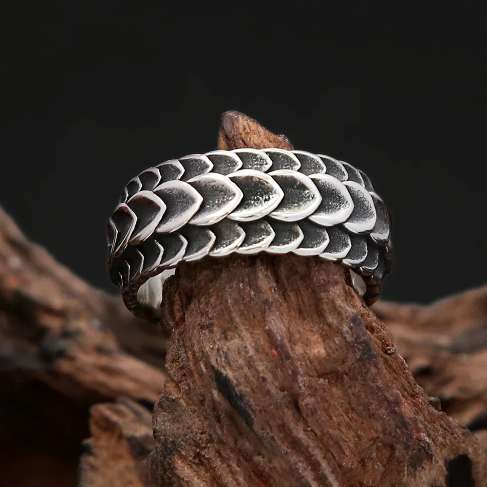 Bague Écaille de Dragon Vintage en Acier Inoxidable