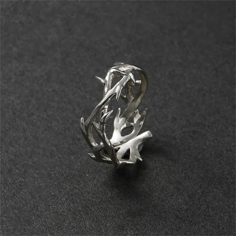 Personality Hollow Branches Ring Adjustable Men Index Finger Accessories Trendy 925 Sterling Silver Ring Male Jewelry