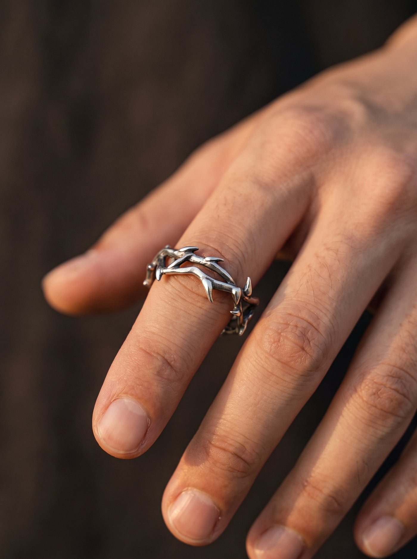 Bague Gothique Homme Acier BRANCHES AJUSTABLES