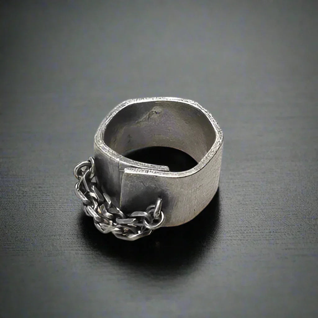 Bague Gothique Homme Acier CHAÎNE TEXTURÉE