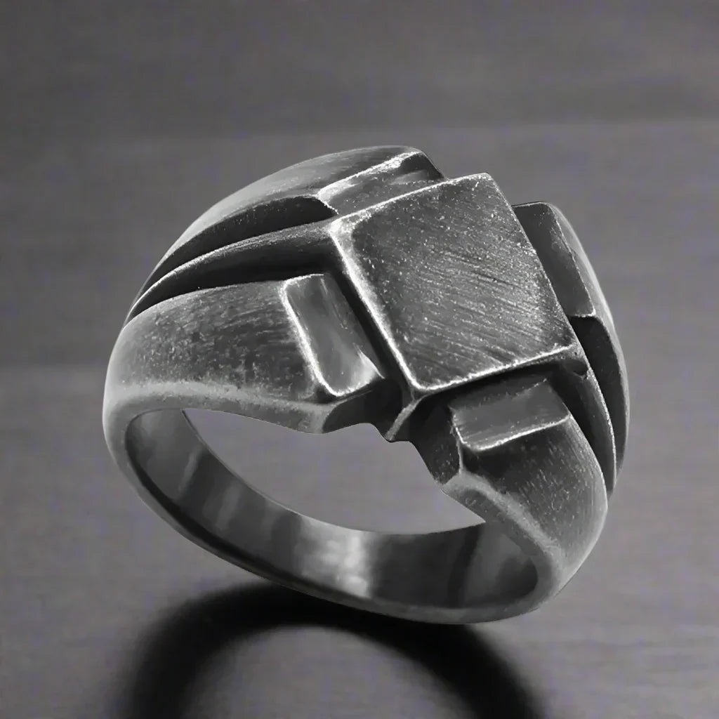 Bague Gothique Homme Acier GRIS TEXTURÉE