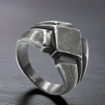 Bague Gothique Homme Acier GRIS TEXTURÉE