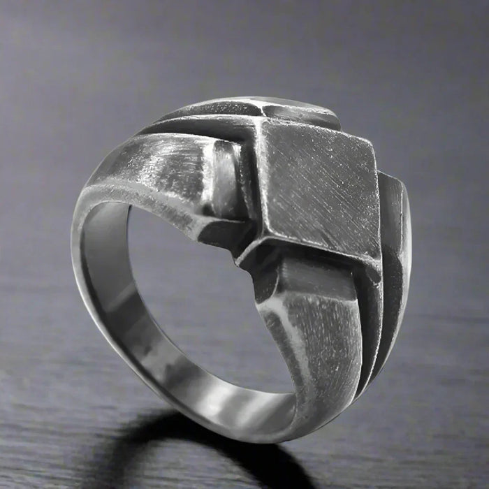 Bague Gothique Homme Acier GRIS TEXTURÉE
