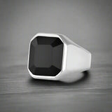 Bague en Acier Inoxydable avec Pierre Noire - BLACK STONE 1 / us size / 10