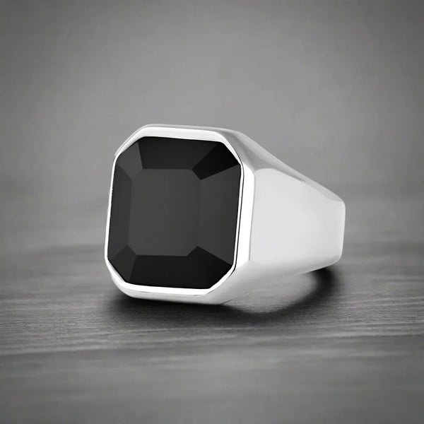 Bague en Acier Inoxydable avec Pierre Noire - BLACK STONE 1 / us size / 10