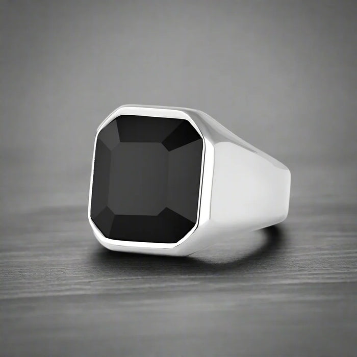 Bague Gothique Homme Acier NOIRE OCTAGONALE