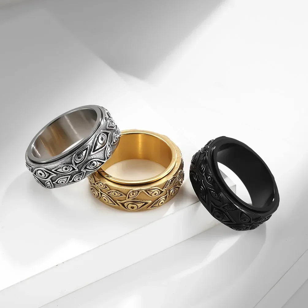 Bague Gothique Homme Acier YEUX GRAVÉS
