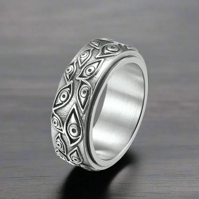 Bague Gothique Homme Acier YEUX GRAVÉS