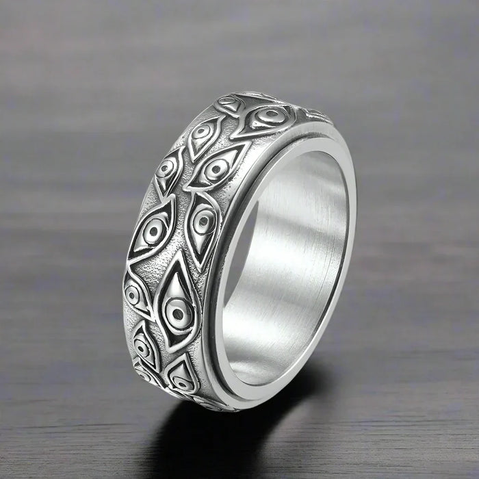Bague Gothique Homme Acier YEUX GRAVÉS