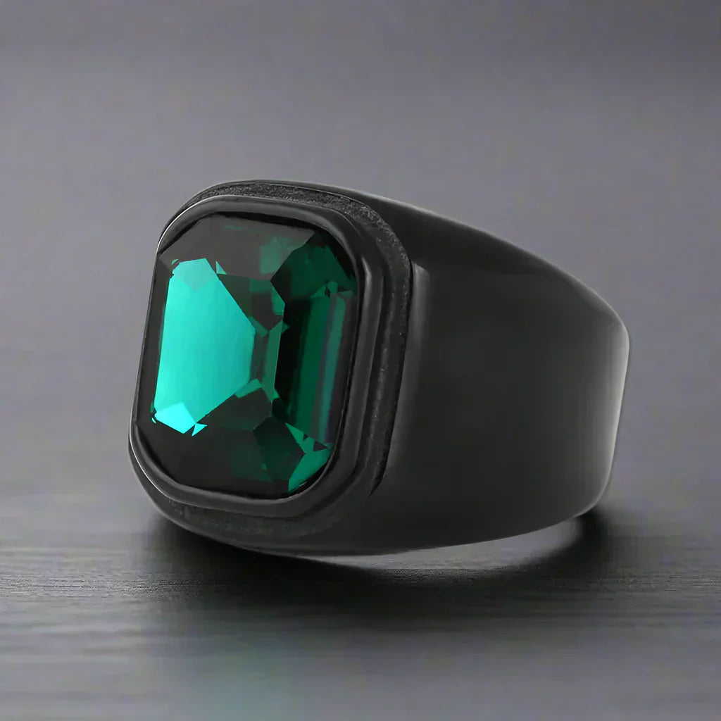 Bague Vintage Noir Émeraude en Acier - GREEN / us size / 11