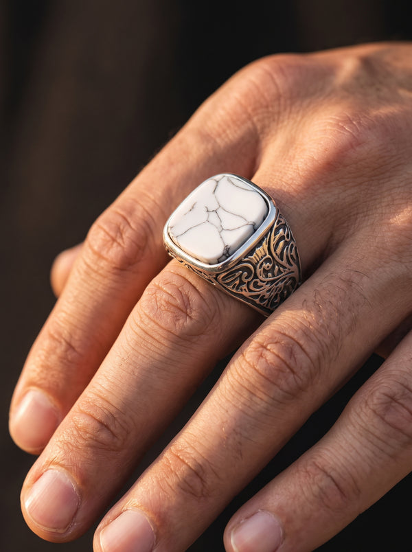Bague Vintage Pierre Blanche Craquelée - Blanche / 13