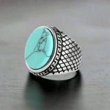 Bague Vintage en Acier avec Pierre Turquoise - Bleue / 7
